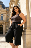 Pantalon 7/8 Grande Taille Femme 46-60 | Culotte Large Beige Fluide, Confortable et Légère, Plusieurs Couleurs Disponibles P 603 UNi