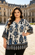Blouse Grande Taille 46-60 | Motif Ikat Évasée | Minceur | Plusieurs Couleurs H 28