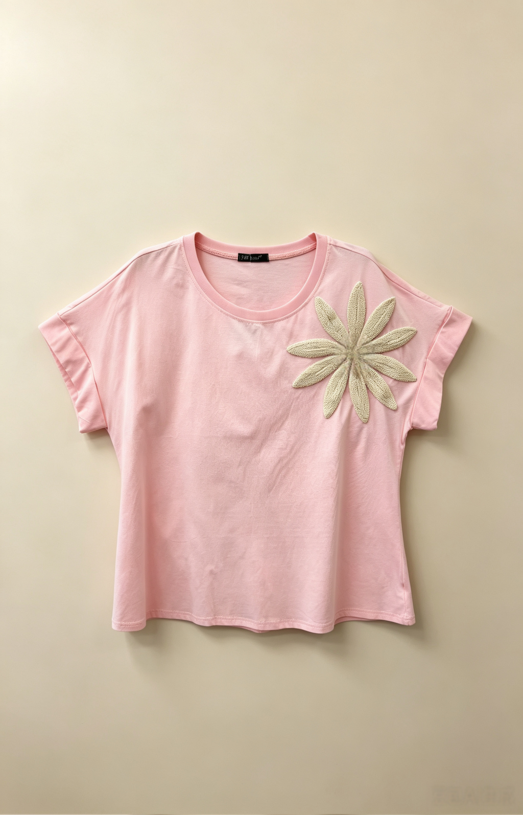 T-shirt Grande Taille 46-60 Femme avec Décor Fleur Crochetée Bohème, Plusieurs Couleurs Disponibles H 37