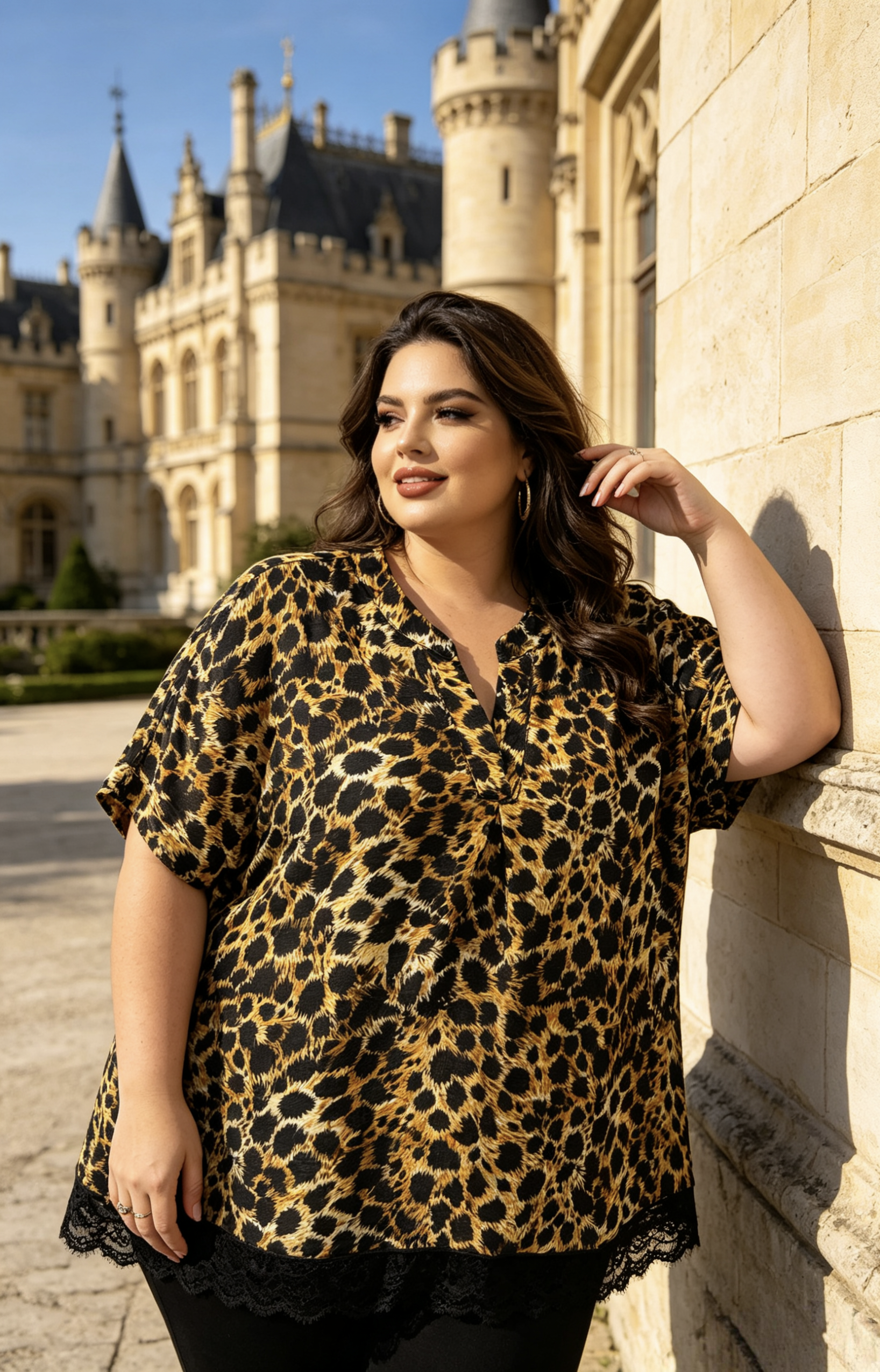 Blouse Grande Taille Imprimé Léopard Jaune Noir, Chemise Manches Courtes pour Femme 3XL 4XL 5XL 6XL, Haut Décontracté Chic pour Été, Vêtement Élégant Grande Taille, Style Parisien H 637 -1 léopard