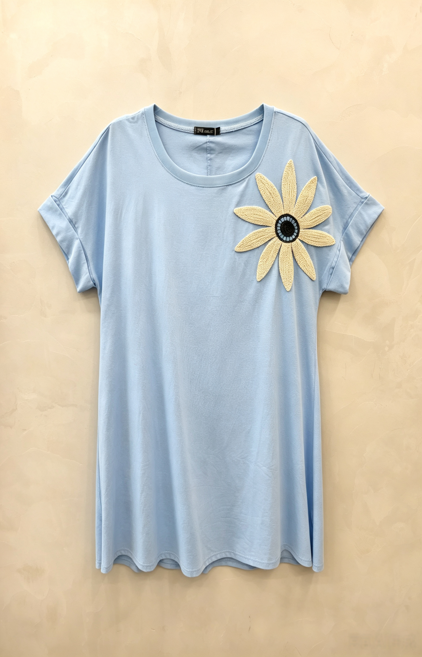 T-shirt Long Grande Taille 46-60 Femme avec Fleur Crochetée Bohème, Plusieurs Couleurs Disponibles H 601