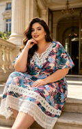 Robe Grande Taille Femme 46-60 | Robe Florale à Dentelle, Manches Courtes, Plusieurs Couleurs Disponibles R 619
