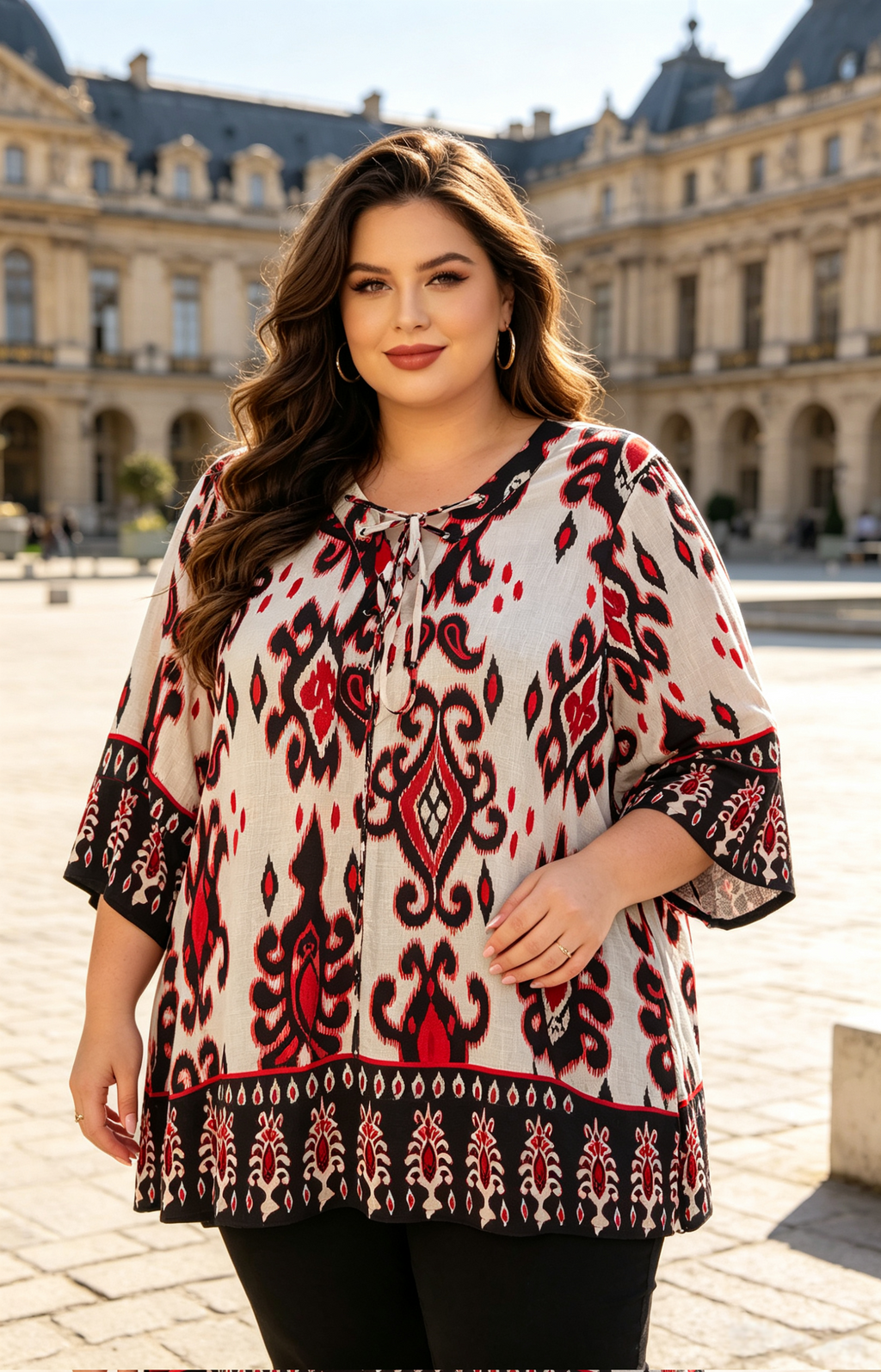 Blouse Grande Taille 46-60 | Motif Ikat Évasée | Minceur | Plusieurs Couleurs H 28