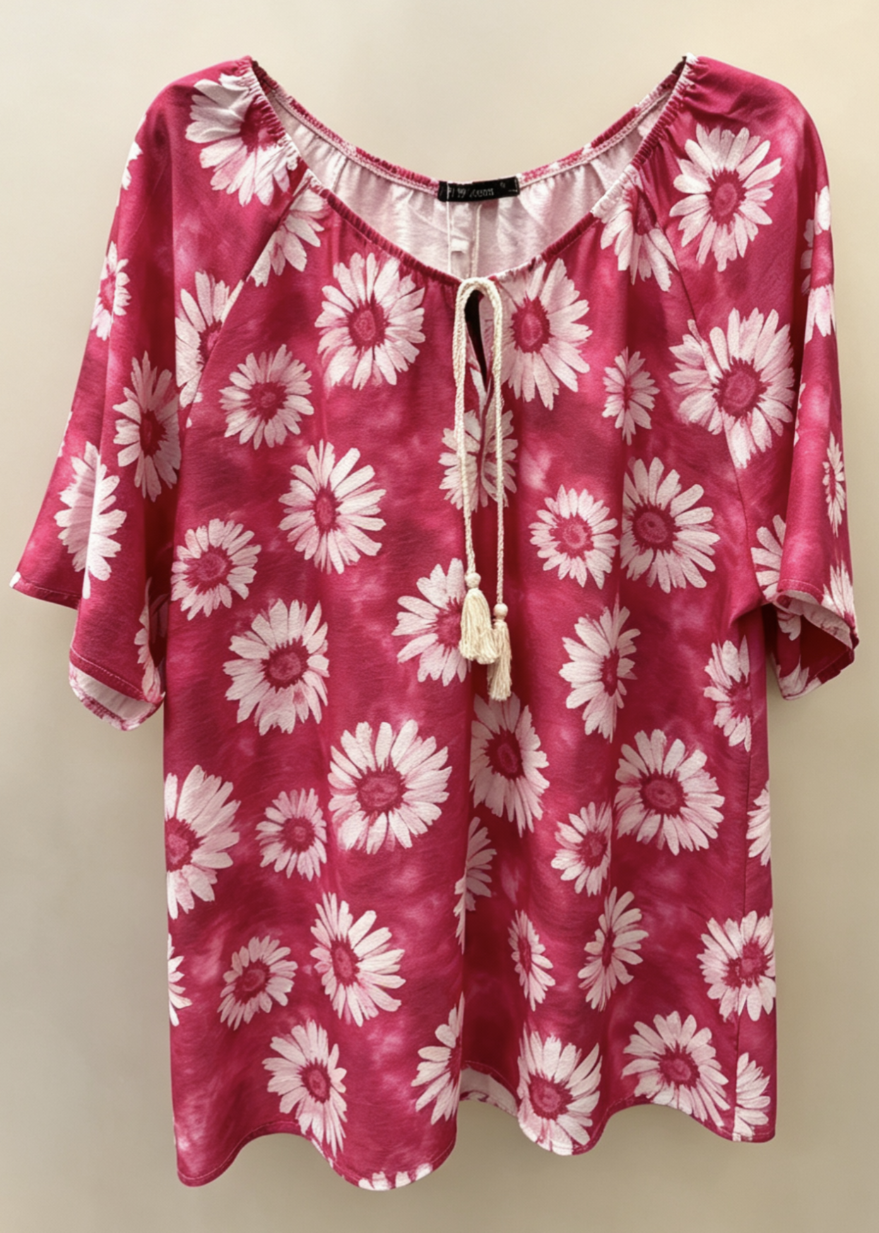 Blouse Grande Taille 46-60 Imprimé Marguerite Tie & Dye - Style Bohème, Manches Courtes, Multicolore Disponible, Confort Optimal Pour Femmes Rondes, Idéale Pour L'Été H 646 Fleur