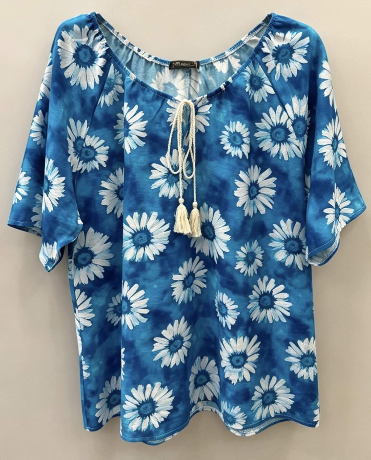Blouse Grande Taille 46-60 Imprimé Marguerite Tie & Dye - Style Bohème, Manches Courtes, Multicolore Disponible, Confort Optimal Pour Femmes Rondes, Idéale Pour L'Été H 646 Fleur