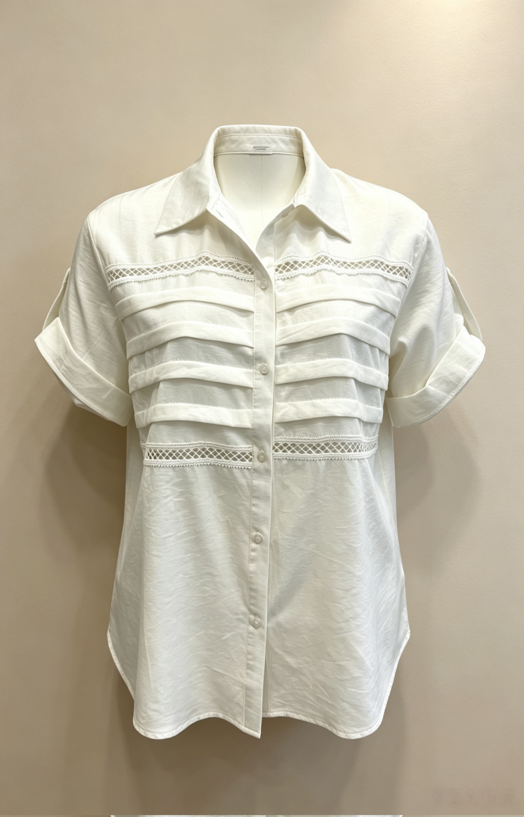Chemise Blanche Grande Taille Femme 46-60 | Blouse à Détails de Dentelle, Manches Courtes, Plusieurs Couleurs Disponibles H 640