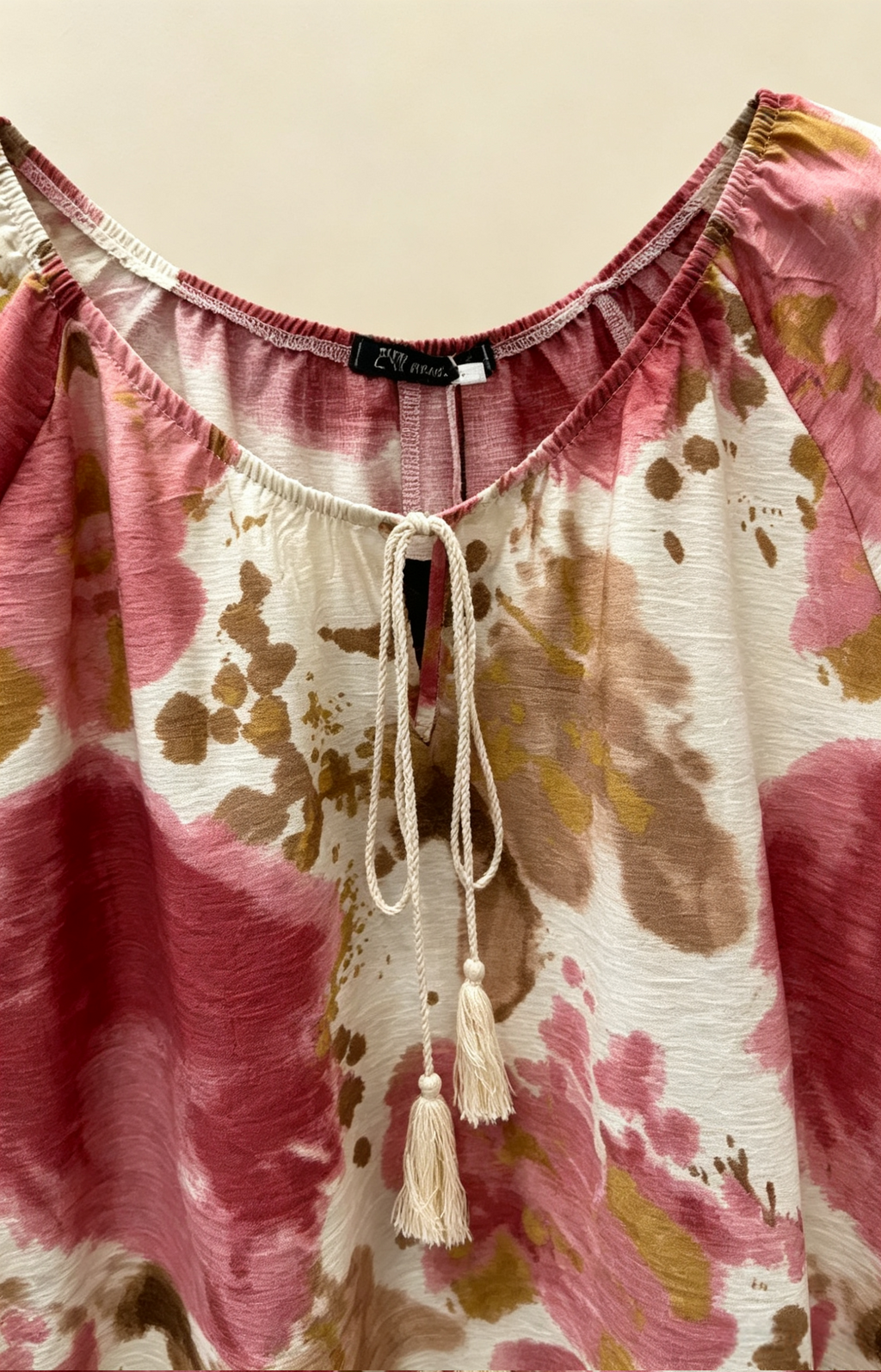 Blouse Grande Taille 46-60 Femme - Modèle Tie & Dye Boho avec Pompons, Manches Courtes, Plusieurs Couleurs Disponibles H 646 -1 Aquarelle