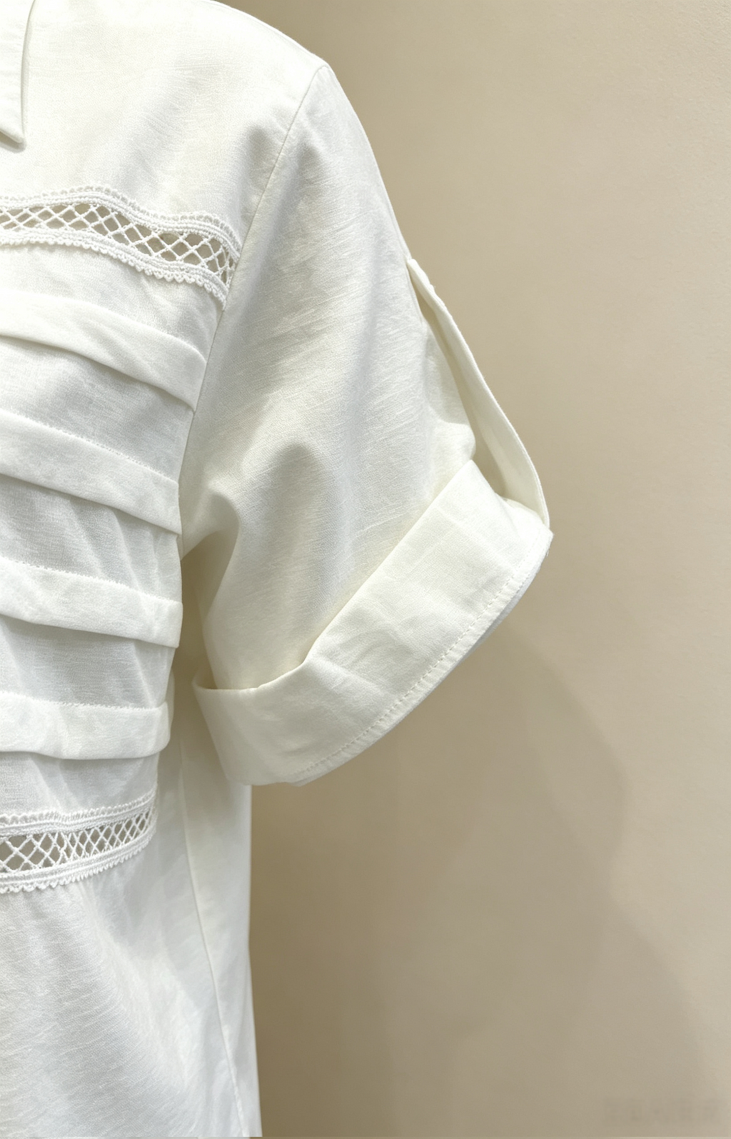 Chemise Blanche Grande Taille Femme 46-60 | Blouse à Détails de Dentelle, Manches Courtes, Plusieurs Couleurs Disponibles H 640