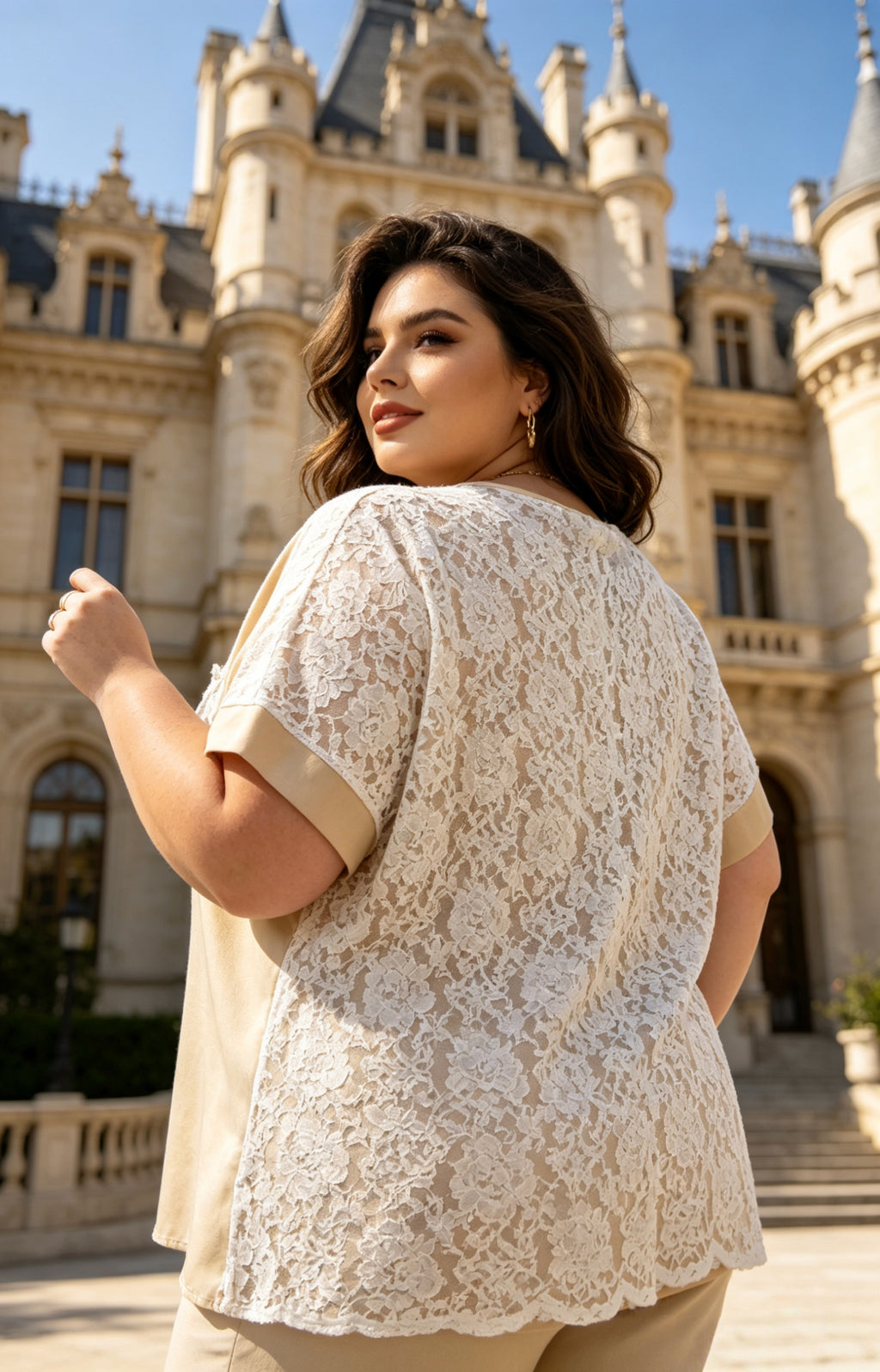 Große Größe Bluse Beige Blau Jeans Hellblau, Oberteil Kurzarm Rücken Voll Spitze, T-Shirt V-Ausschnitt Elegant für Damen Große Größen, Top Lässig Schick Sommer, Bequemes Hemd Bedruckt Rücken Transparent 2WH645