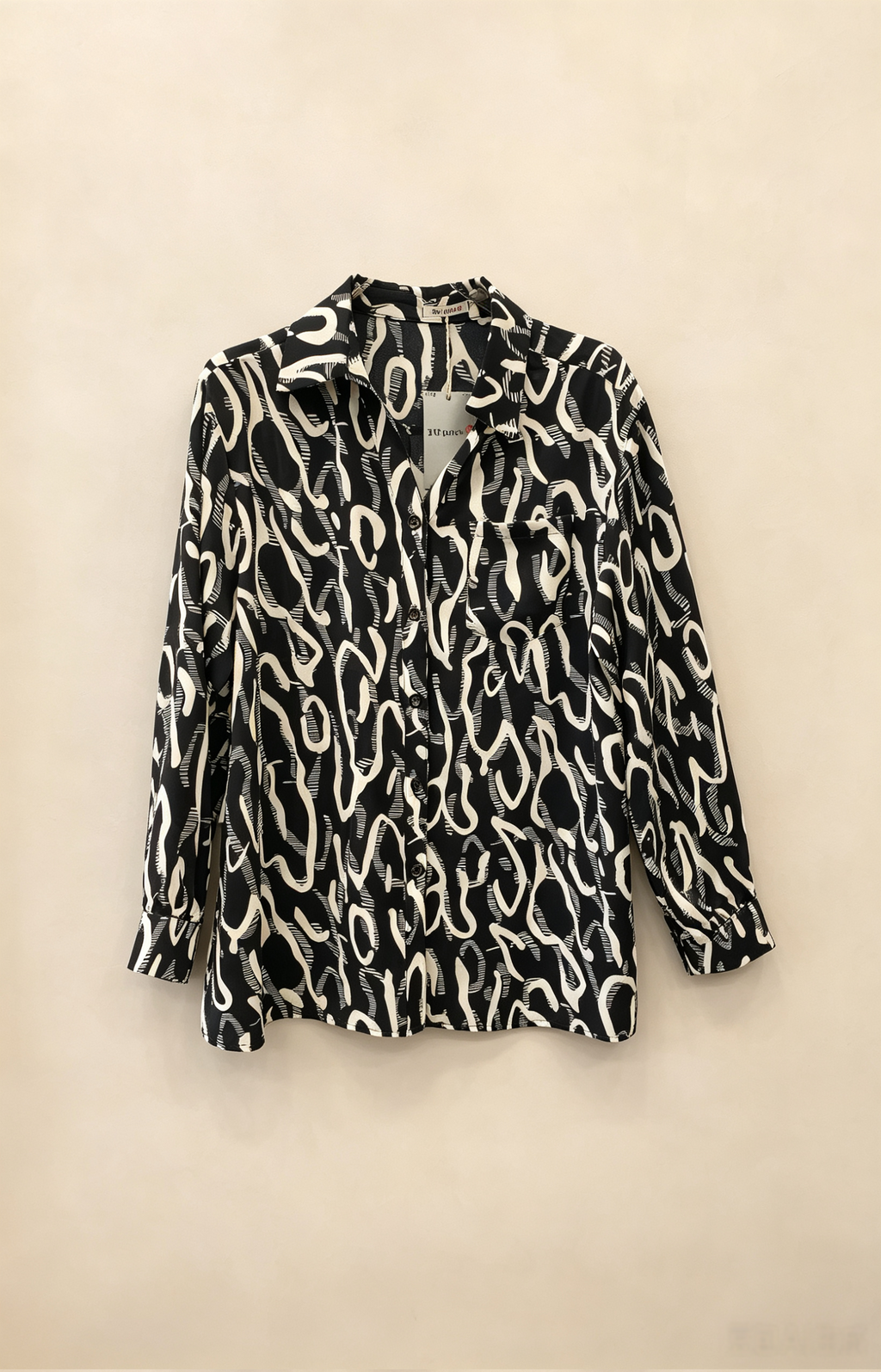 Chemise Grande Taille Femme 46-60, Imprimé Abstrait Noir et Blanc, Coupe Ample et Affinante, Manches Longues, Style Chic pour Toutes Occasions H 13