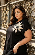T-shirt Long Grande Taille 46-60 Femme avec Fleur Crochetée Bohème, Plusieurs Couleurs Disponibles H 601
