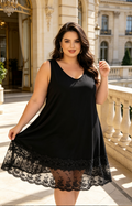 Robe Grande Taille Femme 46-60 | Robe Débardeur avec Dentelle Bas, Noir Disponibles R 606  noir