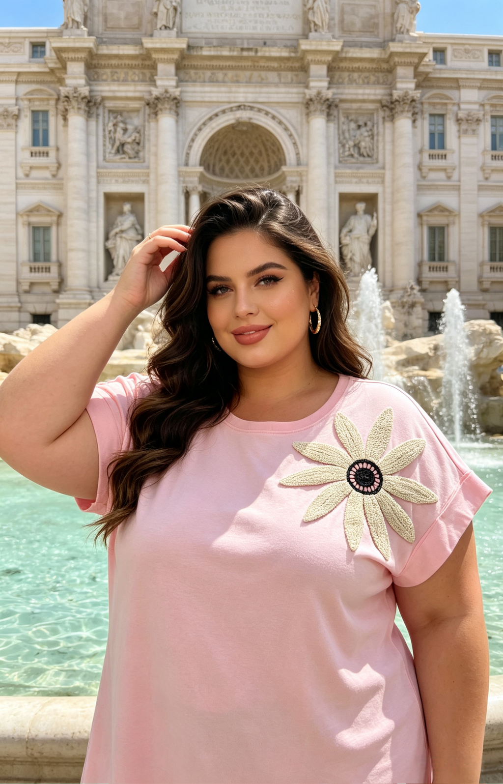 T-shirt Long Grande Taille 46-60 Femme avec Fleur Crochetée Bohème, Plusieurs Couleurs Disponibles H 601