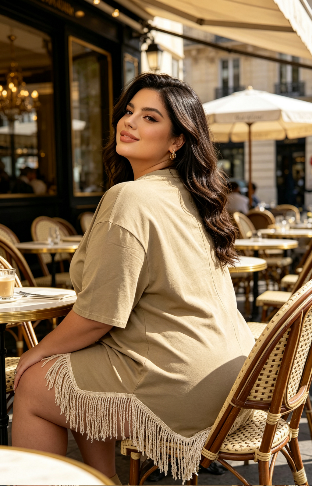 T-shirt Grande Taille 46-60 Femme V Col en V avec Poche Crochetée et Franges, Plusieurs Couleurs Disponibles H 606