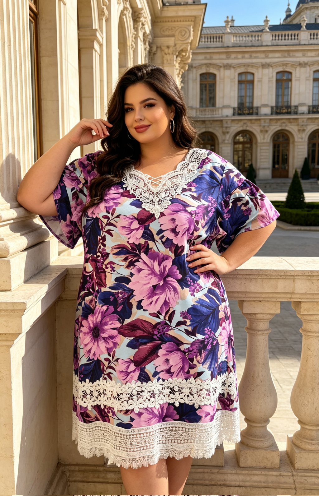 Robe Grande Taille Femme 46-60 | Robe Florale à Dentelle, Manches Courtes, Plusieurs Couleurs Disponibles R 619