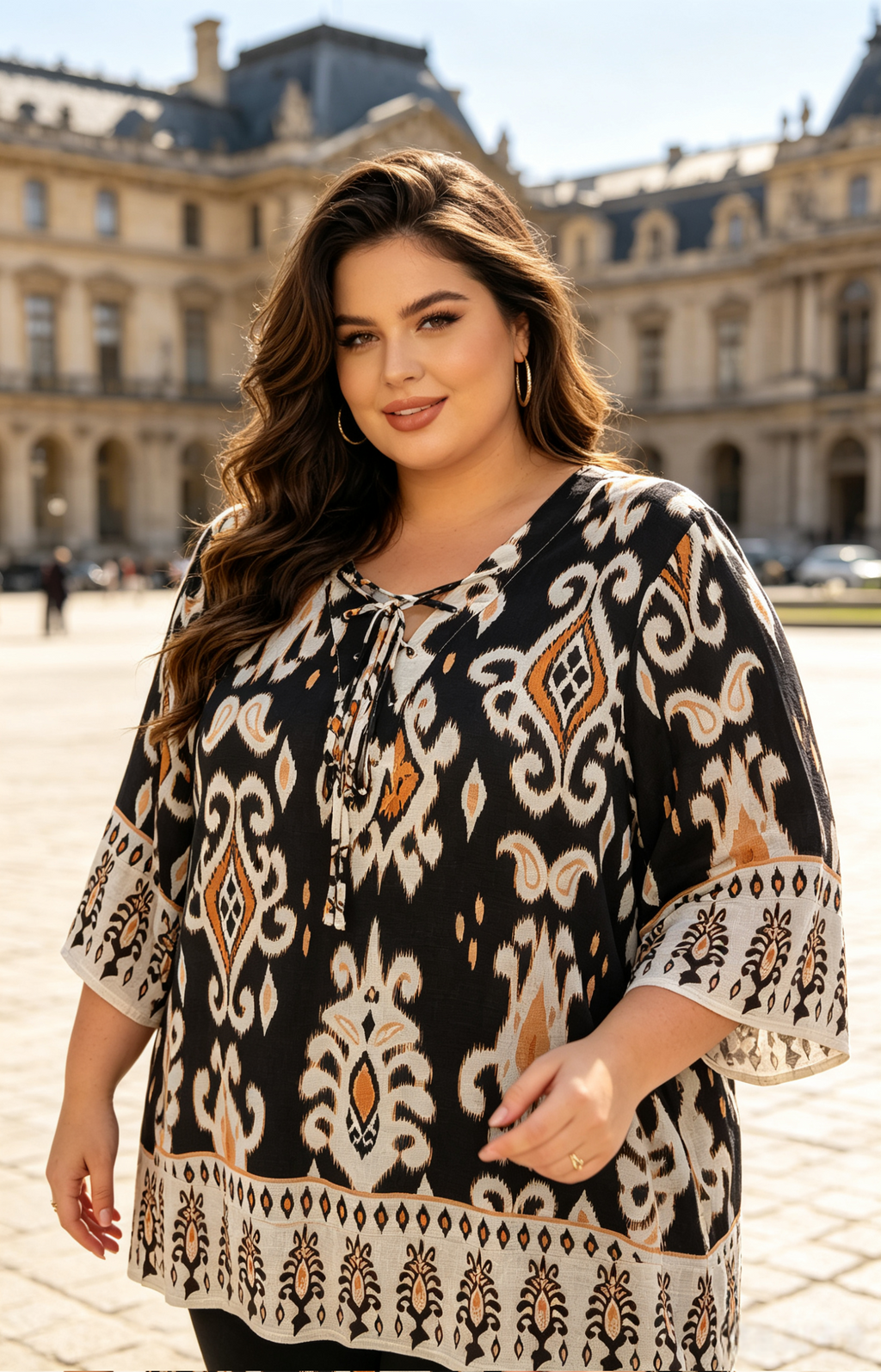 Blouse Grande Taille 46-60 | Motif Ikat Évasée | Minceur | Plusieurs Couleurs H 28