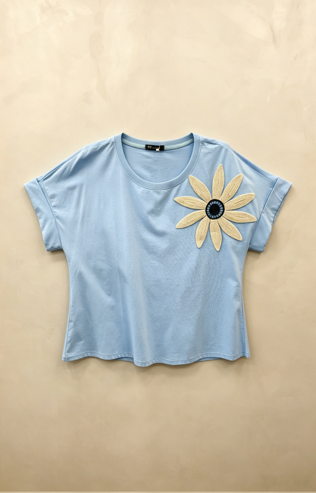 T-shirt Grande Taille 46-60 Femme avec Décor Fleur Crochetée Bohème, Plusieurs Couleurs Disponibles H 37