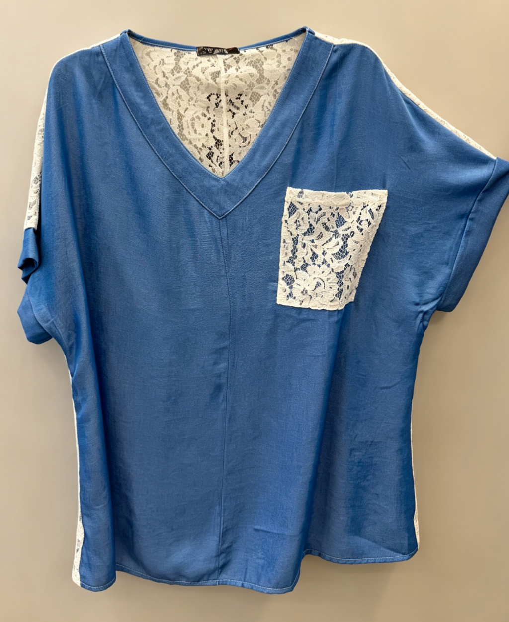 Große Größe Bluse Beige Blau Jeans Hellblau, Oberteil Kurzarm Rücken Voll Spitze, T-Shirt V-Ausschnitt Elegant für Damen Große Größen, Top Lässig Schick Sommer, Bequemes Hemd Bedruckt Rücken Transparent 2WH645