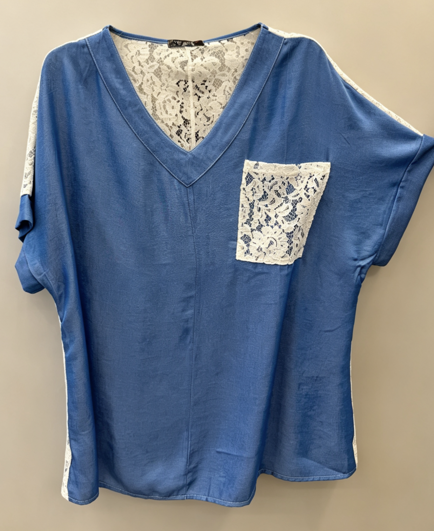 Große Größe Bluse Beige Blau Jeans Hellblau, Oberteil Kurzarm Rücken Voll Spitze, T-Shirt V-Ausschnitt Elegant für Damen Große Größen, Top Lässig Schick Sommer, Bequemes Hemd Bedruckt Rücken Transparent 2WH645