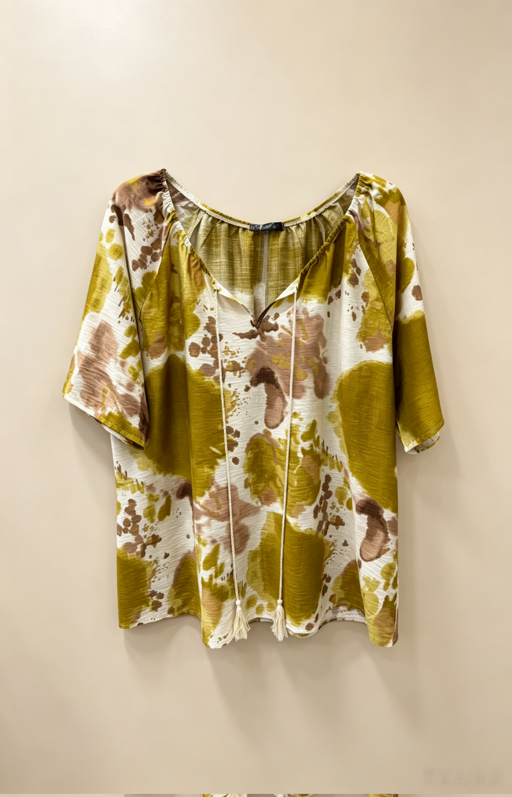Blouse Grande Taille 46-60 Femme - Modèle Tie & Dye Boho avec Pompons, Manches Courtes, Plusieurs Couleurs Disponibles H 646 -1 Aquarelle