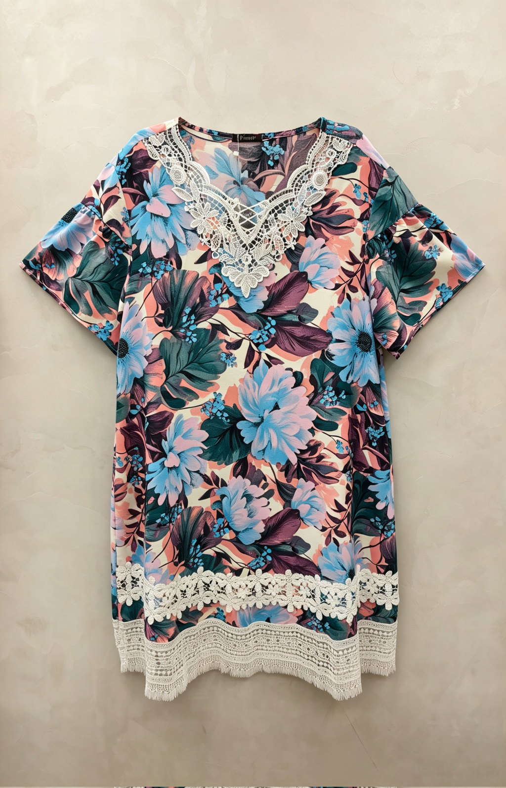 Robe Grande Taille Femme 46-60 | Robe Florale à Dentelle, Manches Courtes, Plusieurs Couleurs Disponibles R 619