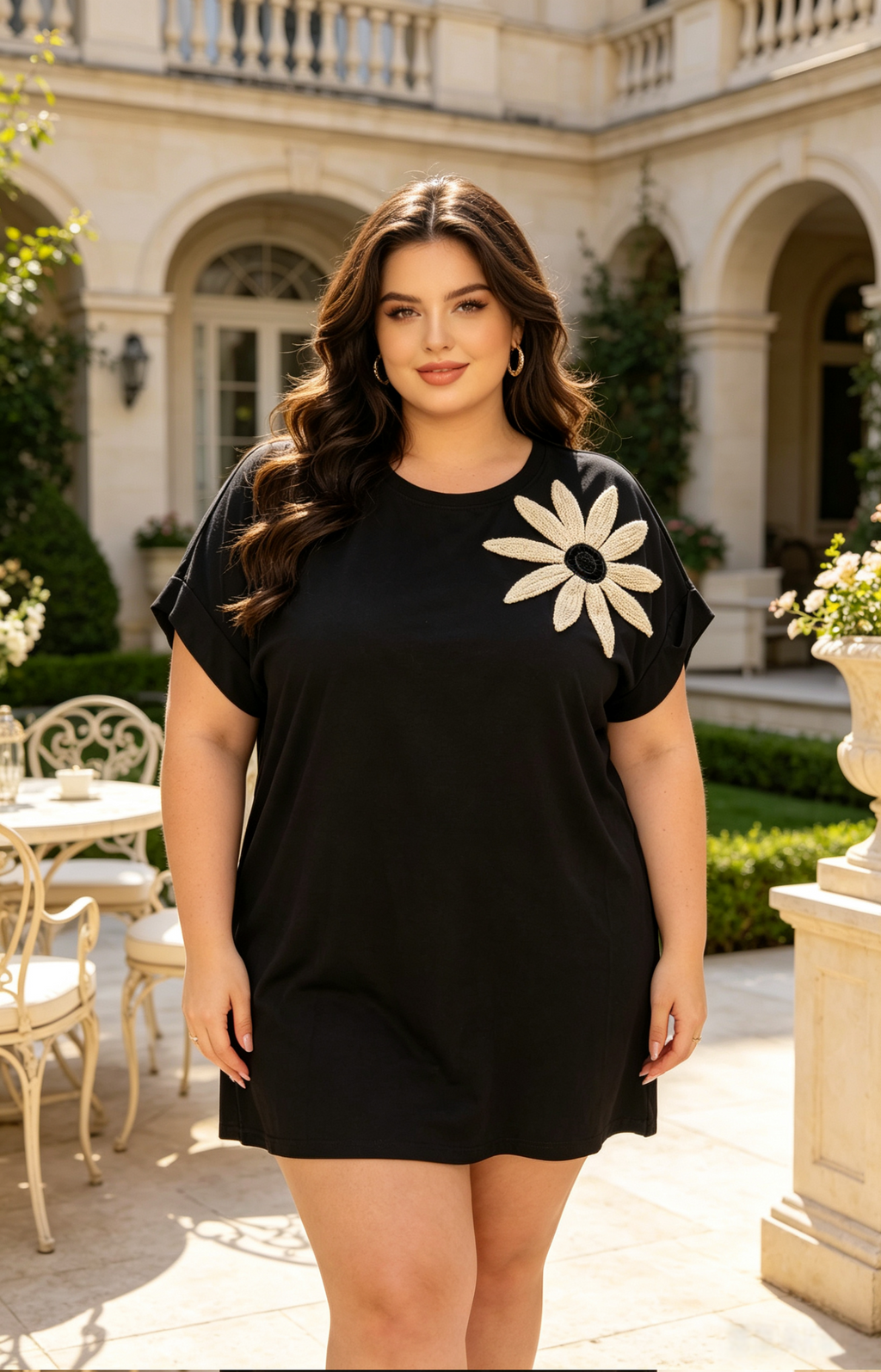 T-shirt Long Grande Taille 46-60 Femme avec Fleur Crochetée Bohème, Plusieurs Couleurs Disponibles H 601