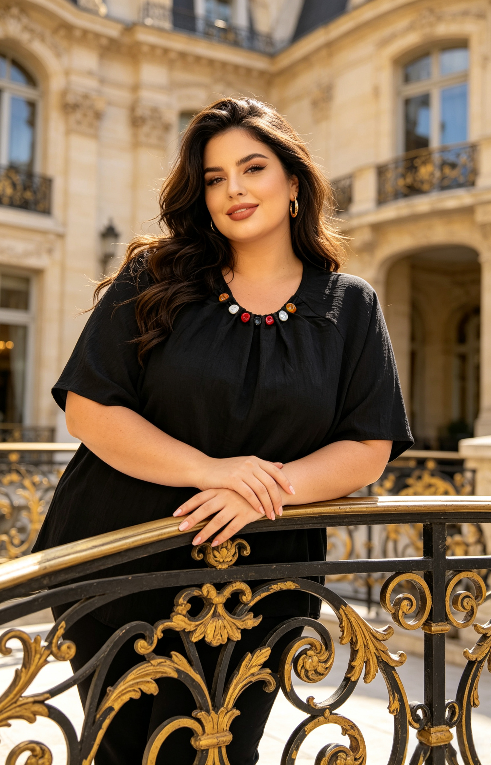 Top Grande Taille Femme 46-60 | Blouse Noire Décontractée avec Perles Multicolores, Manches Courtes, Fluide et Confortable, Plusieurs Couleurs Disponibles H 643 UNI