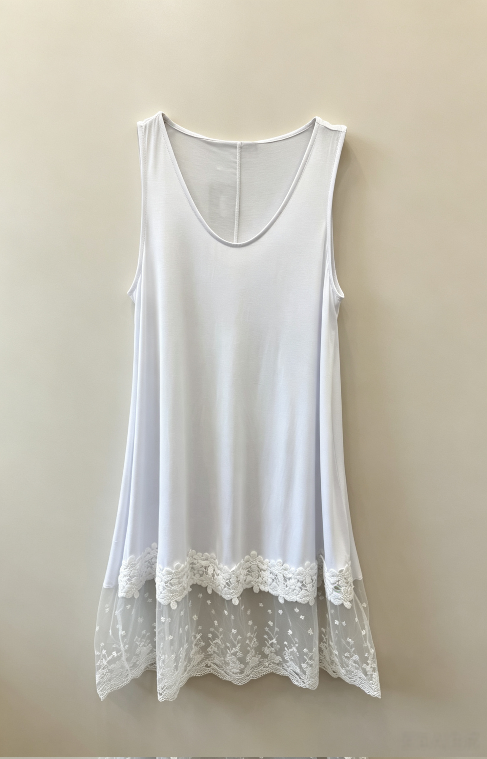 Robe Grande Taille Femme 46-60 | Robe Débardeur avec Dentelle Bas, Blanc Disponibles R 606  blanc