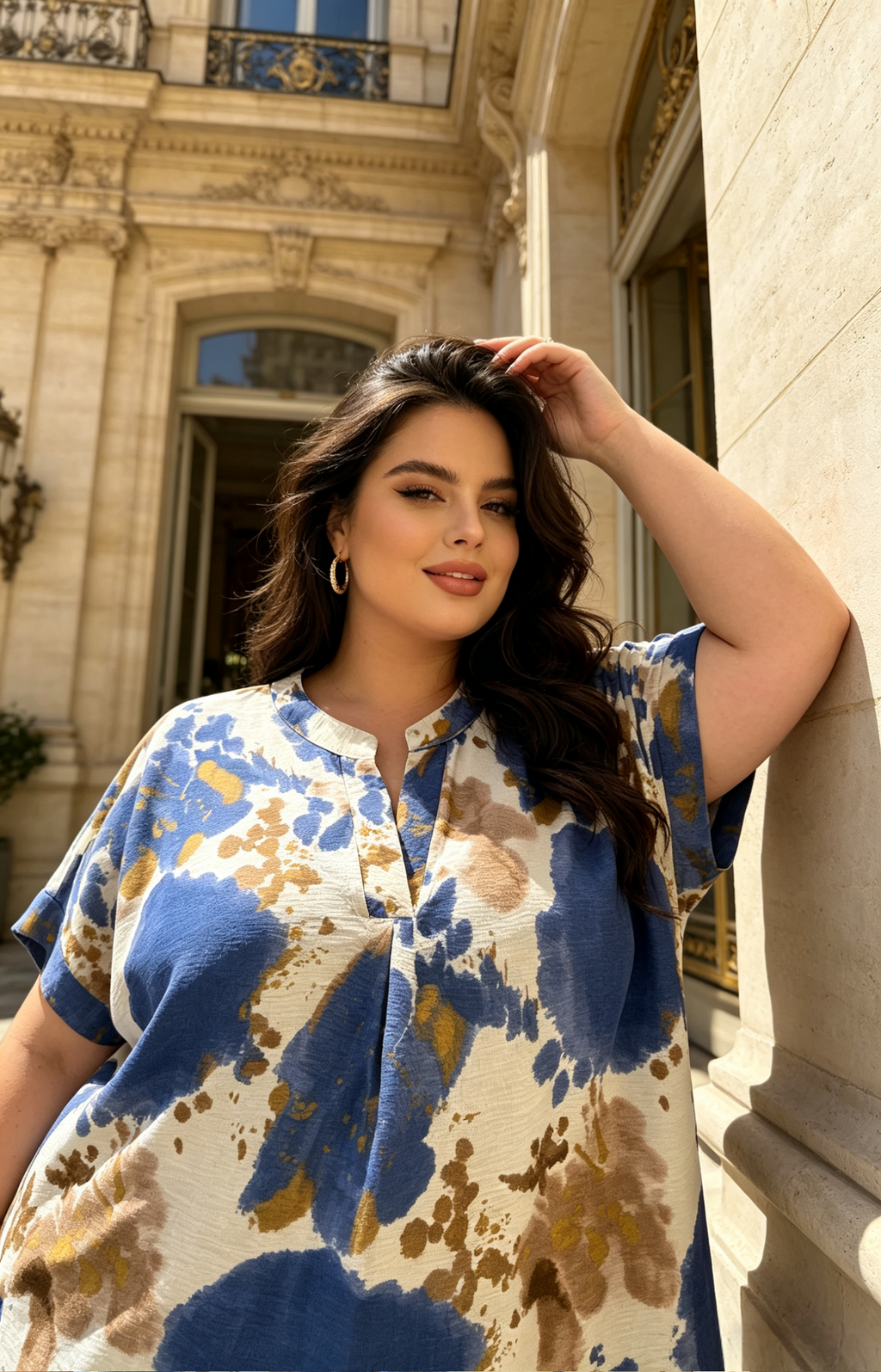 Blouse Grande Taille Femme 46-60 | Haut Imprimé Tie-Dye, Manches Courtes, Plusieurs Couleurs Disponibles H 637