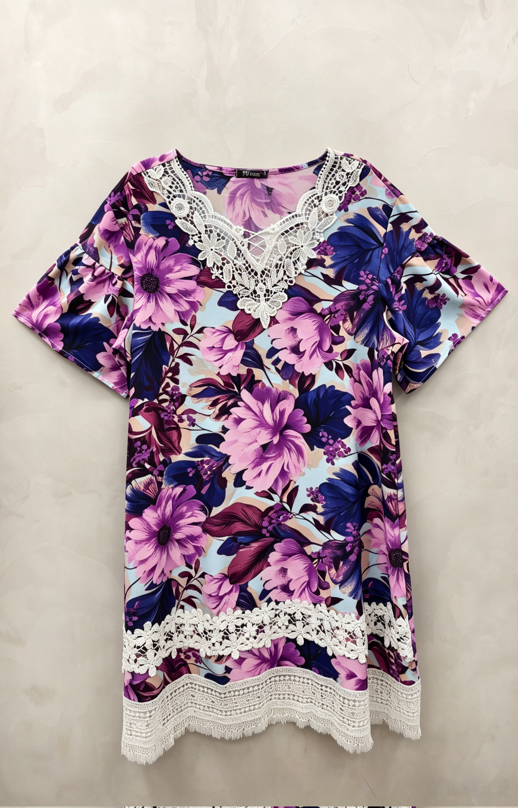 Robe Grande Taille Femme 46-60 | Robe Florale à Dentelle, Manches Courtes, Plusieurs Couleurs Disponibles R 619